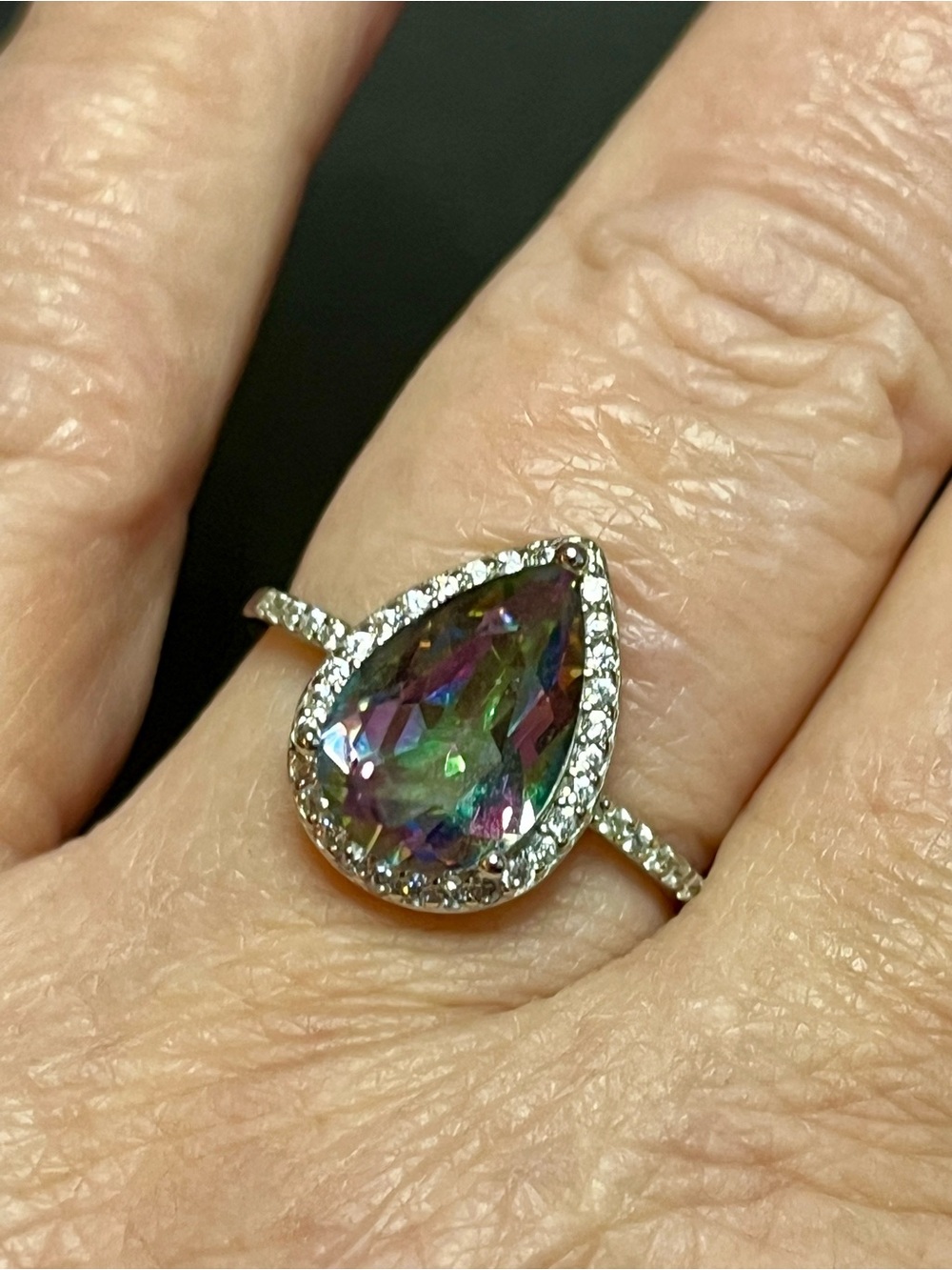 Mystic Topaz Teardrop Halo Ring - 925 Size 9…Mesmerizing!